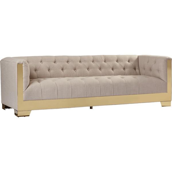 Modern tufted button stainless steel leg linen fabric sofa with 3 seats living room with armrest sofa,long bakc soa