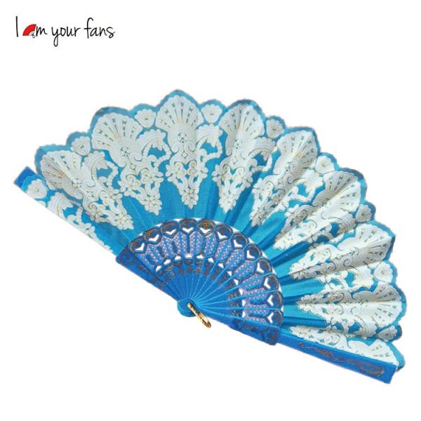 [I AM YOUR FANS]Decorative Stamping Design Wedding Hand Held Plastic Folding Fan With Lace