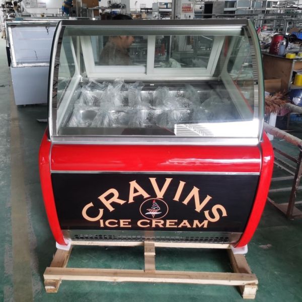201/304 Stainless Steel Gelato Display Freezer Ice Cream Showcase With 10 Barrels