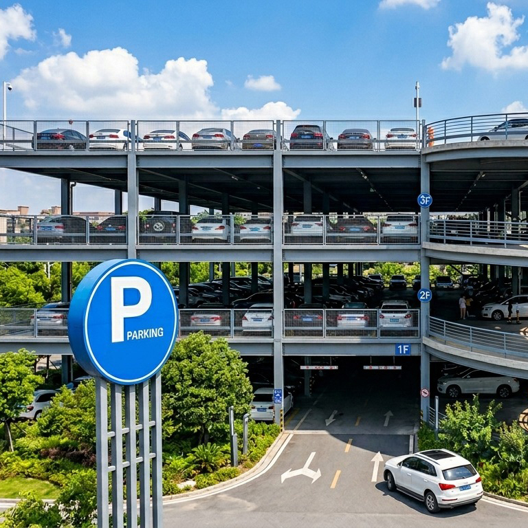Multi Level Prefabricated Steel Parking Structure Customized Steel Frame Car Park