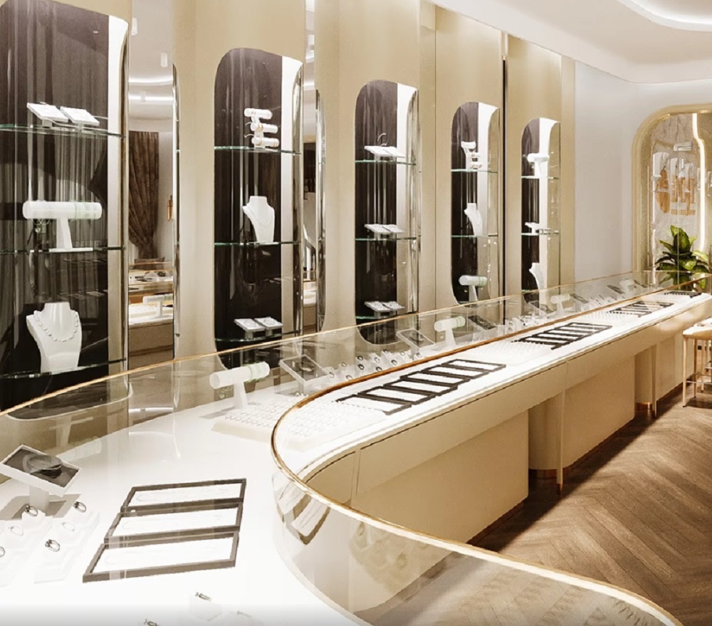 Premium Wooden Tabletop Luxury Jewelry Display Cabinet with LED Lighting Vintage Boutique Store Showcase for Shopping Mall