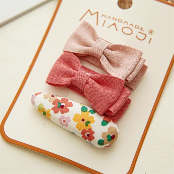 Floral solid color girls kids accessories fabric bow hairpin cute embroidery flower hairpin color 3 sets