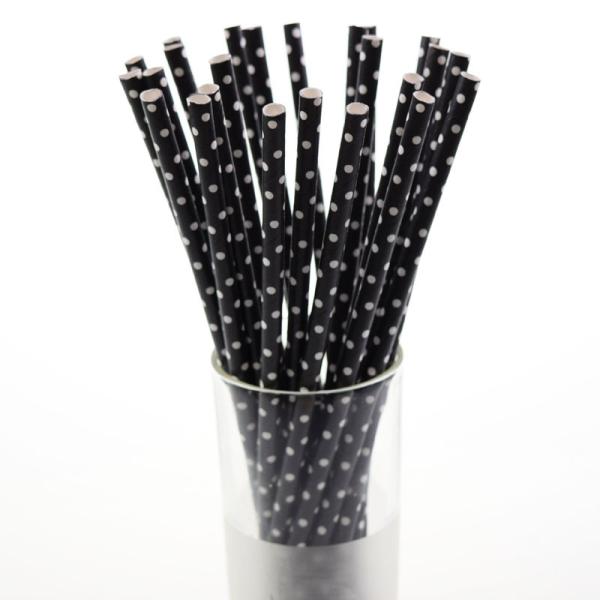 Individual Paper Wrapped Black and White Drinking Straws with Personalized Pattern