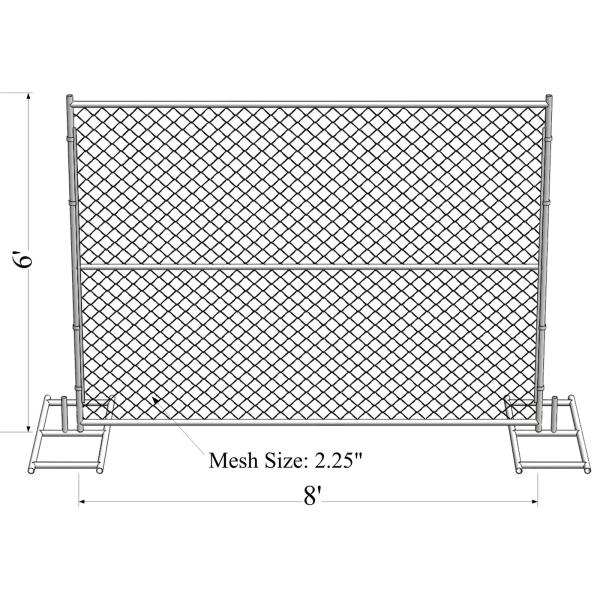 chain mesh temporary construction fence 8ft x 12ft mesh 2-3/8 inch mesh opening x 11.5 gauge wire