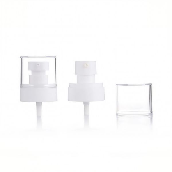 White Plastic Lotion Pump with Clear Protective Cap for Cosmetic Bottles
