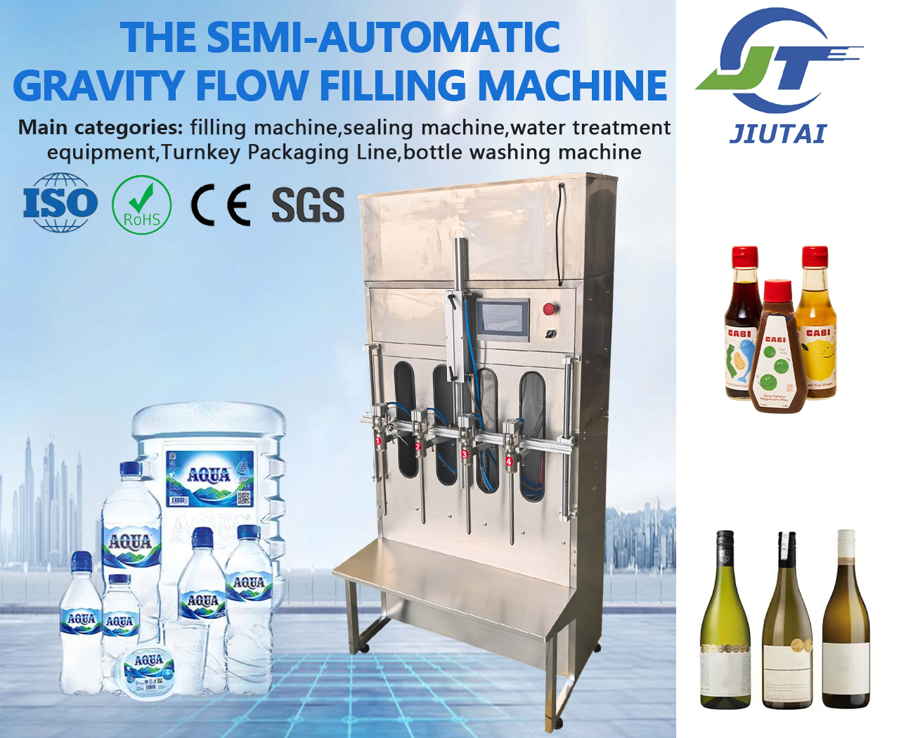 Semi Automatic Gravity Flow Filling Machine 316L Stainless Steel for Low Medium Viscosity Liquid
