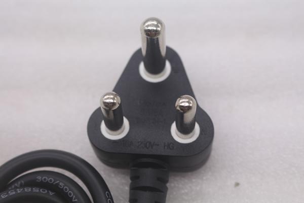 Hot selling AC 10A 250V South African black/white  3 Round Pin Power Cord