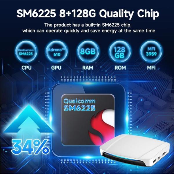 Adaptador inalámbrico Carplay y Android Auto Ai Box Multi Media TBox UHD SDM660 Android 13 8Gb 128Gb Dongle para Netflix