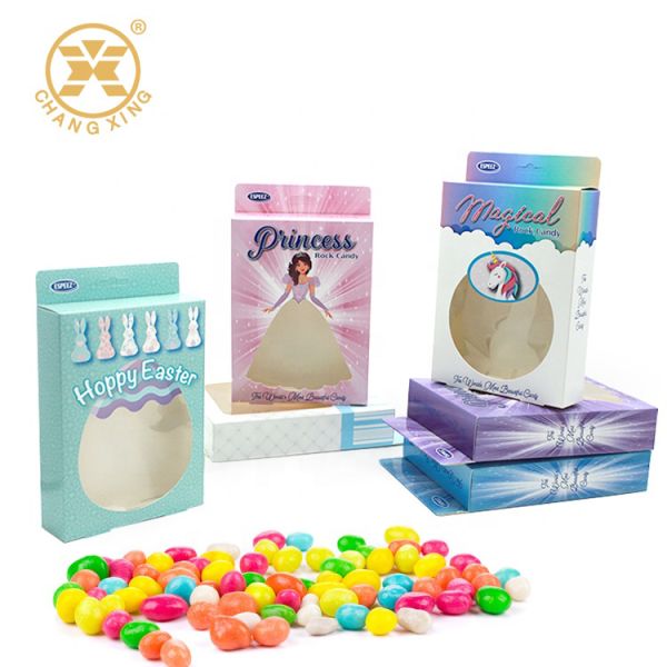 Customized White Baby Candy Packaging Cardboard Box Eco Friendly Folding Carton With Window