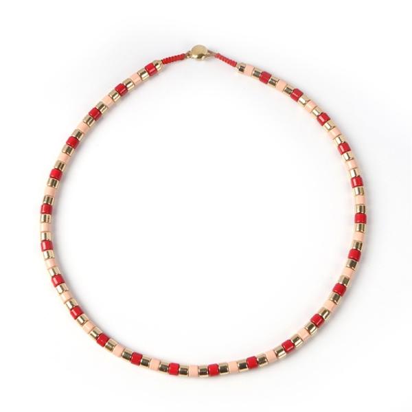 Lady Tile Enamel Bead Necklace , Handmade Enamel Choker Necklace