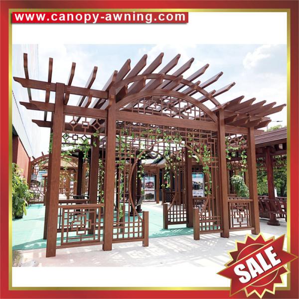 prefabricated outdoor garden park wood look grape aluminum alu metal trellis gazebo Pergola vine grids shelter kits