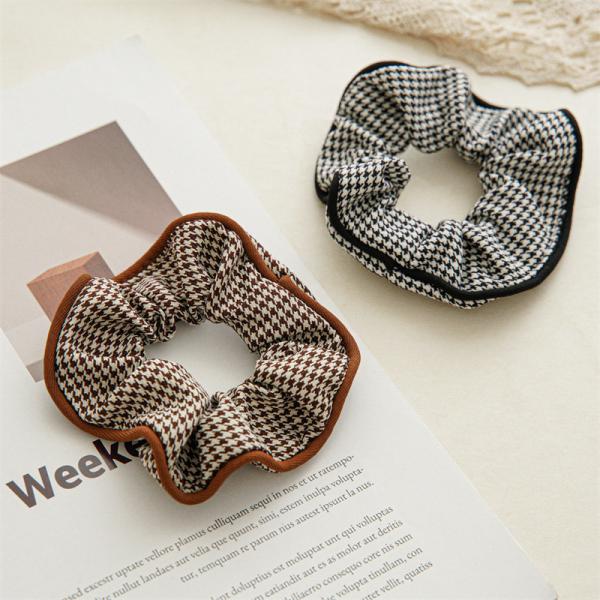 Autumn winter claved fabric houndstooth bird lattice hair band headdress Japanese Korean women's headtie rope