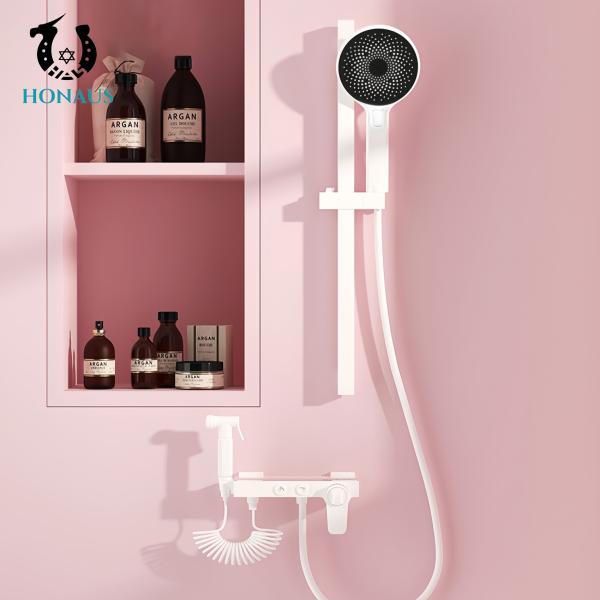 Light Exposed Valve Showers Three Handles Premium Brass Pressurized Spray Gun White