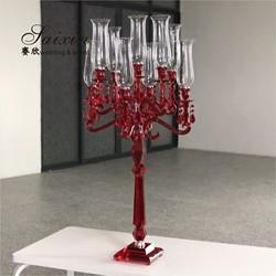 Blue Crystal Glass Candelabra Hurricane 9 Arm White Crystal Candelabra For Event Decor