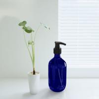 300 ml de plástico Flasca lisa cilíndrica azul com bomba preta para loção de shampoo