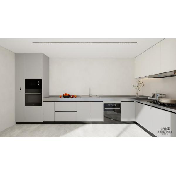 Matte Silver L-Shaped Stainless Steel Kitchen Cabinets