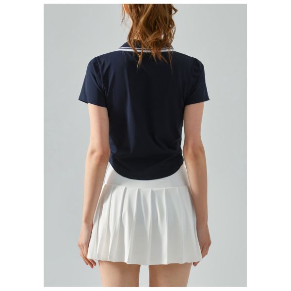 Women's Light Blue Cropped Polo Sport Top - Short Sleeve, Zippered Collar, Moisture-Wicking Fabric for Yoga, Tennis & Gym Workouts