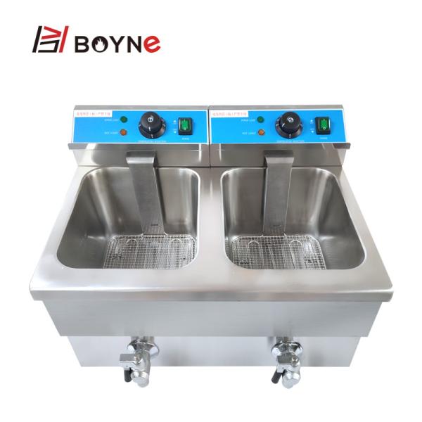 Counter Top Commercial Kitchen Cooking Equipment Double Tank 12L Deep Fryer With Oil Filter