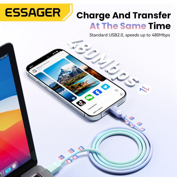 ESSAGER ES-X73 3A PD 60W Type C Fast Charging Data Cable, 1M 2M Colorful Braided Cables