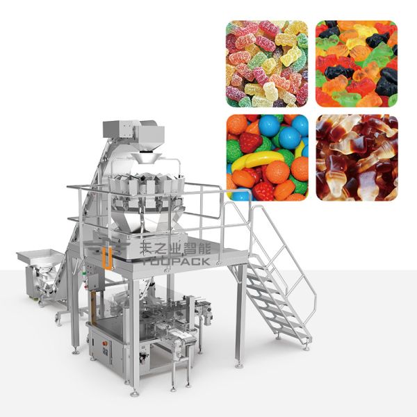 Automatic Candy Nuts Popcorn Can Filling Machine Multihead Weigher Plastic Jar Filling Packaging Line