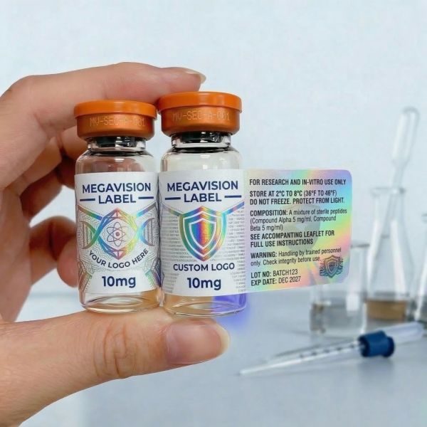 Custom 3ml 5ml 10ml Peptide Vial Labels for Research Use Only Waterproof Vinyl Sticker for Glass Bottle Lab