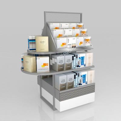Retail Store Stand Grey Wooden Island Cabinet For Space-Saving Shop Table And Branding Shop Display