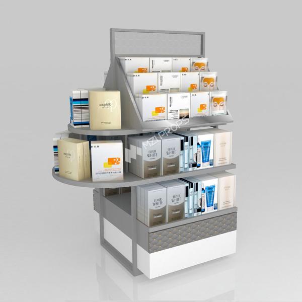 Retail Store Stand Grey Wooden Island Cabinet For Space-Saving Shop Table And Branding Shop Display