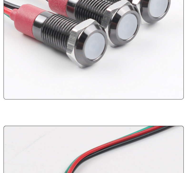 8mm Dual Color Red/Green LED Indicator Light 5V/12V AC/DC Waterproof Signal Light with Black Housing and Tail Wire Leads