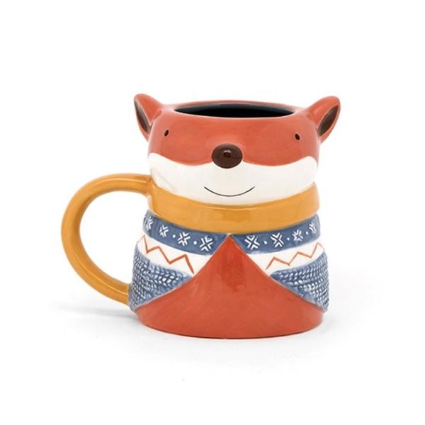 Wholesale 3D Animal Orange Squirrel Shaped Ceramic Milk Mugs Porcelain Christmas Gift With Handpainting