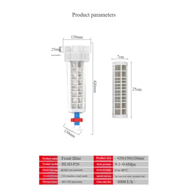 Filtro de agua de grifo Aguas de agua de sedimento 8 toneladas para hogares Comercio al aire libre