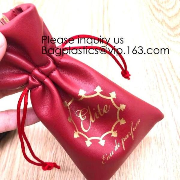 promotional fancy small waterproof black pu drawstring leather bag for money,logo making for promotion PU drawstring bag