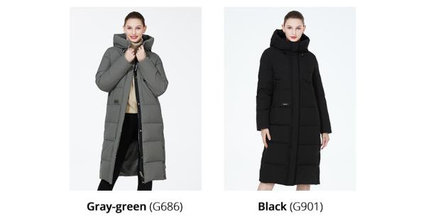 108cm Long Black Padded Coat Gray Green Womens Long Down Jacket