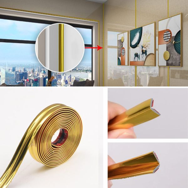 Customized Metal Gold Decorative Brushed Self-Adhesive Tape PVC Edge Tape Sofa Tile Decoration