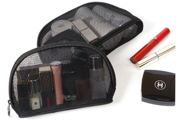 Portable small cosmetic bag girl web celebrity black double layer mesh transparent large capacity travel storage  bags