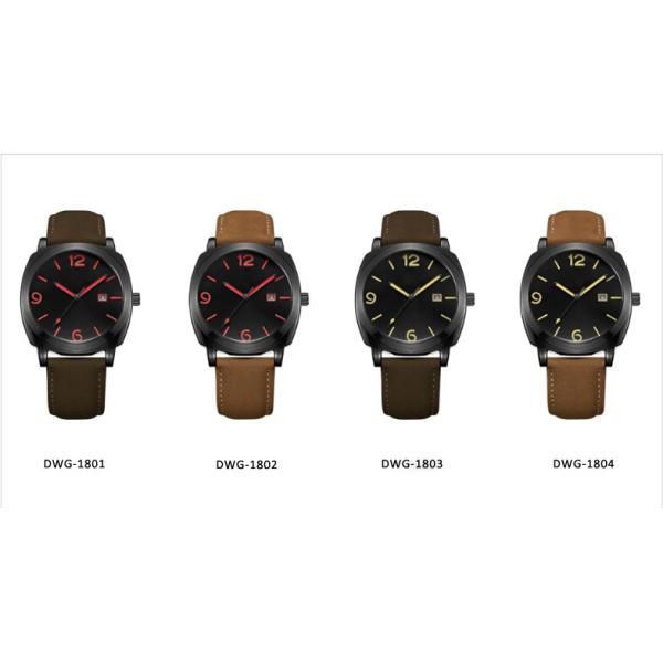 3 Atm Luxury Black 316L SS Man Quartz Watch With Leather Strap