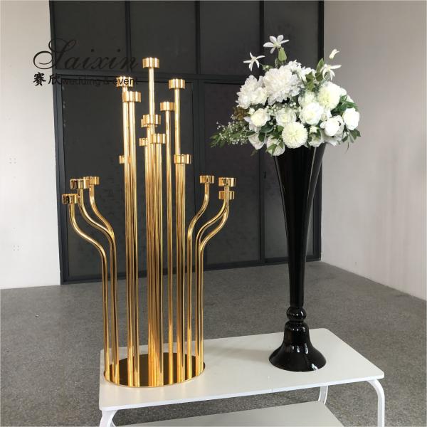 ZT-586 Novo alto de 17 braços candelabro de casamento peças centrais velas de ouro