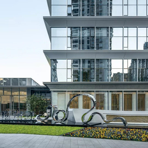 Building Entrance Abstract Metal Sculptures Outdoor Modern Art Polished