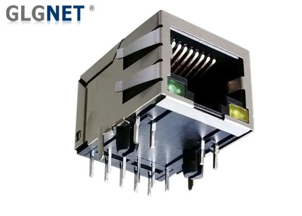 10 100 1000Base T Magnetic Jack Right Angle Rj45 Connector 1x1 Single Port Tab Down