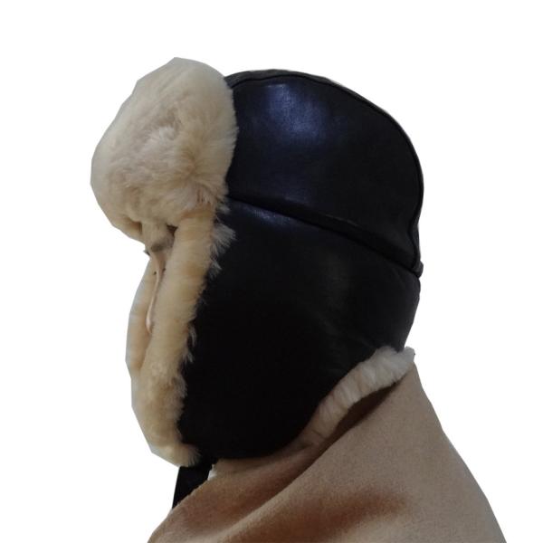 Winter Ladies Earflaps Real Sheepskin Leather Hat Russian Style Ushanka Trapper Hat