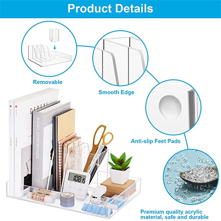 Single-Tier Acrylic Office Organizer Stationery Storage and File Classification Display Box for Tidy up the Desktop