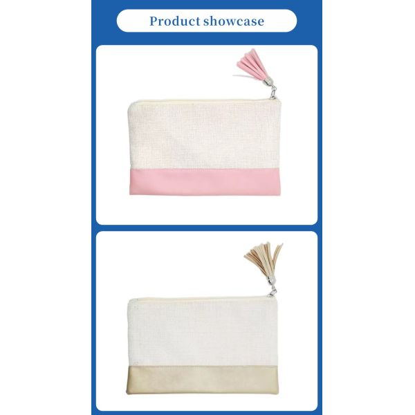 Custom Linen Sublimation PU Leather Cosmetic Bag for Women Personalized Logo Daily Travel Novelty Gift