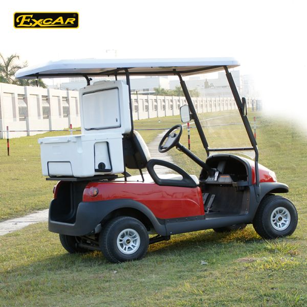 Red 48V Trojan Battery Electric Golf Car With Small Ice Box / Two Seater Golf Buggy