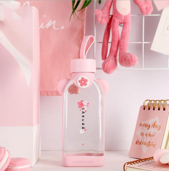 Flamingo Shape Cute Glass Bottle , Pink Glass Bottle With Silicone Sleeve