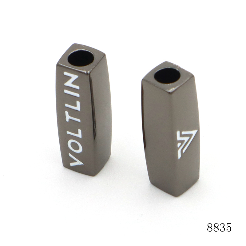 Gunmetal Plated 20mm Square Beads | White Enamel Text Logo Beads for Bracelet