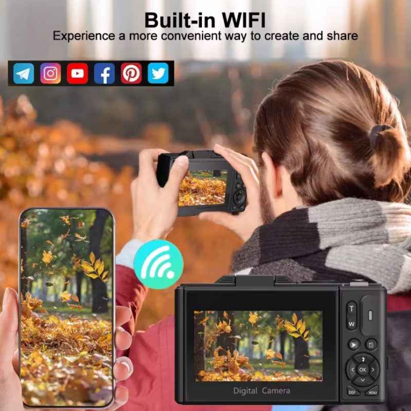 Compact Vlogging Camera 75MP 5K Digital Camera with AI Smart Face Tracking 180° Flip Screen 18X Zoom WiFi Auto Focus Vlogging