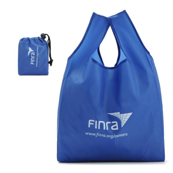 Reusable supermarket Grocery carrying bag 190T polyester Recycled Nylon bag Eco-friendly promotional branding products