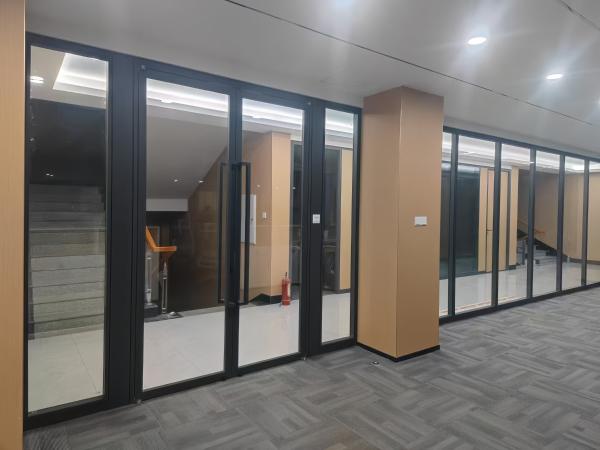 Aluminum Frame Glass Double Swing Door with Fingerprint Lock