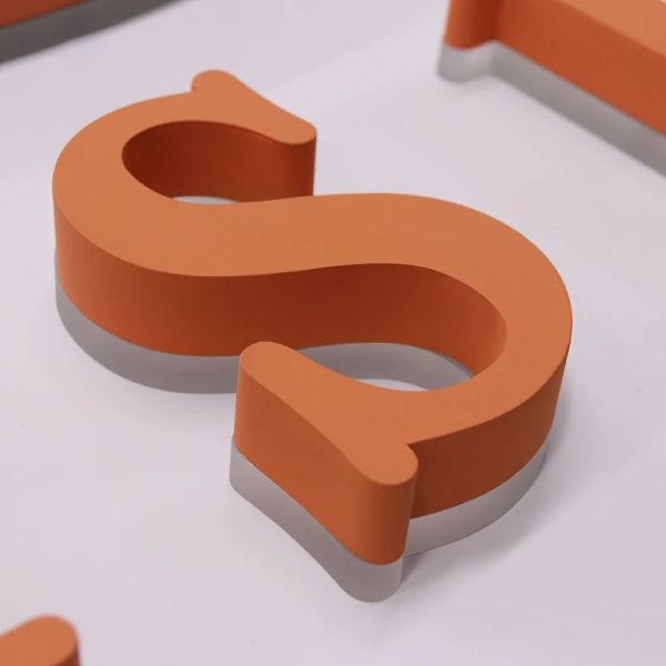 Acrylic Backlit LED Channel Letters Stainless Steel Orange Painted 3D Sign