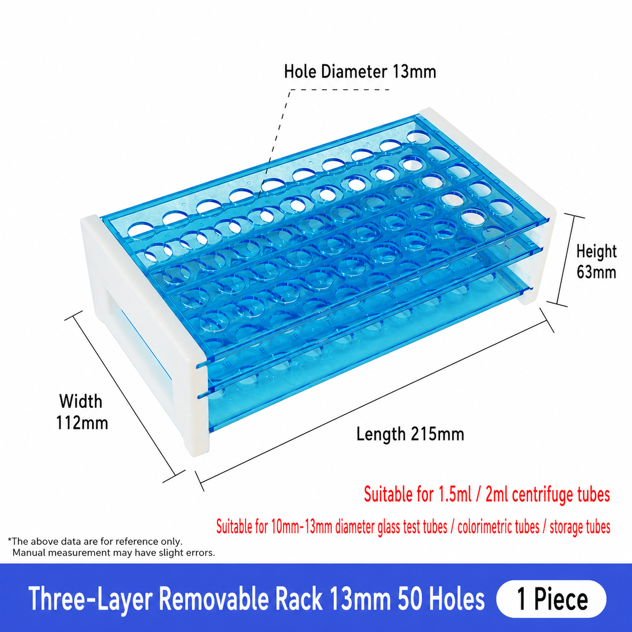 Plastic 40 50-Hole Three-Layer Detachable Centrifuge Tube Rack with 13mm 16mm 18mm Hole Diameter PP Tube Racks
