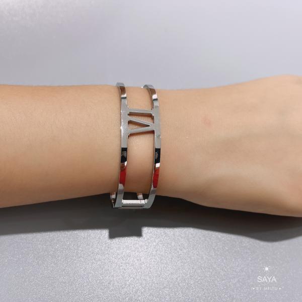 L Word Design Double Ring Bracelet 18k Stainless Steel Gold Bangle